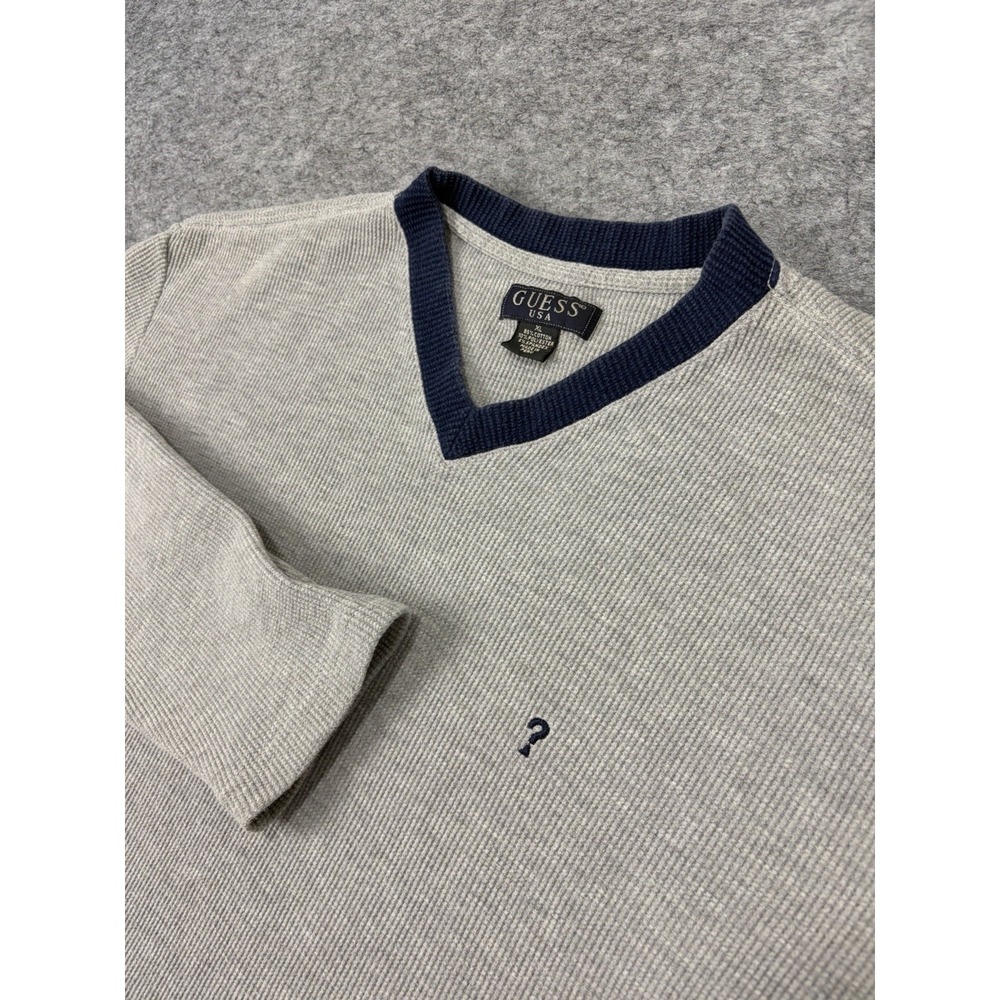 Vintage Guess Jeans Thermal Shirt Mens XL Gray Stretch Knit ? Logo Layer 90s Y2K